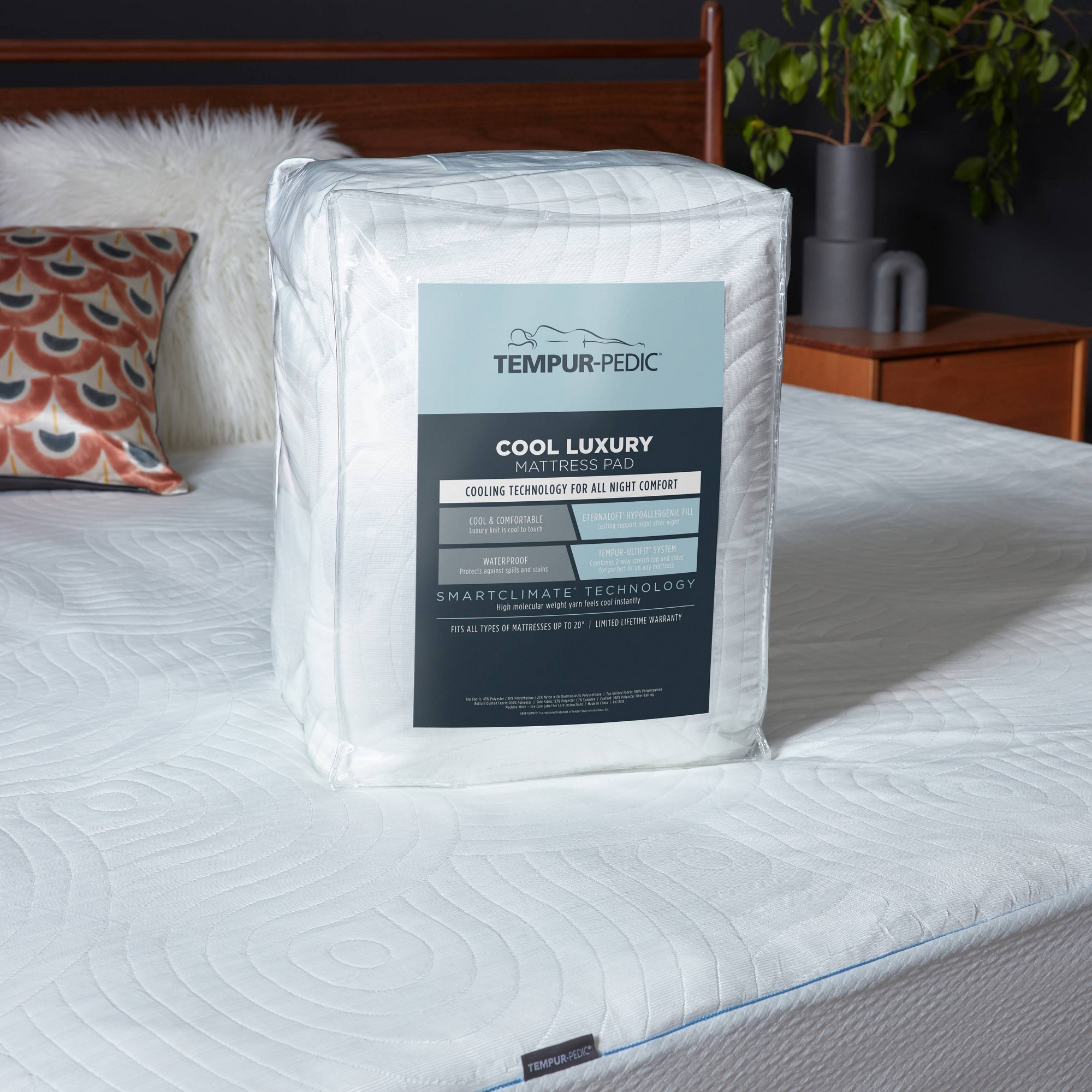 Tempur-Pedic California King Cool Luxury Quilted Waterproof Machine Washable Fitted Mattress Pad