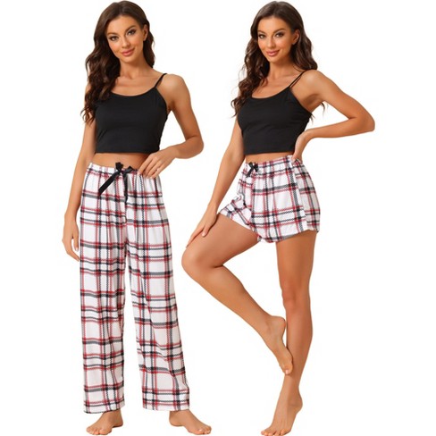 cheibear Womens 3pcs Sleepwear Cute Print Lounge Pants Camisole with Shorts  Pajama Set Red Large