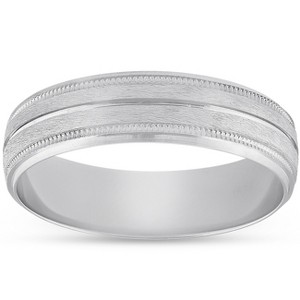 Pompeii3 Platinum 5mm Brushed Ring Mens Hand Carved Wedding Band - 1 of 4