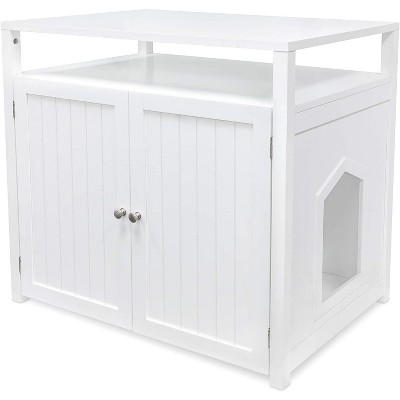 Arf Pets Cat Litter Box Enclosure, Furniture Large Box House with Table - White