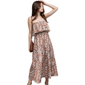 Anna-Kaci Women's Tube Ruffle Detail Layered Floral Print Flared Maxi Dress - 1 of 3