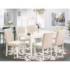 HomeStock 7-Pc Rectangle Linen White Finish Solid Wood Top Dining Table with 6 Parson-Chairs - 2 of 4