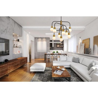 Neutra 9-Light Art Deco Chandelier - Steel Structure with Opal Glass Globes, Dimmable