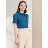 INSPIRE CHIC Women's Bow Tie Neck Solid Color Elastic Cuffs Elegant Office Short Sleeve Blouse - 3 of 4