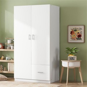 Armoire Closet With Hanging Rod And 3 Fixed Shelves, Modern Clothing Storage -Cuddlewood - 1 of 4