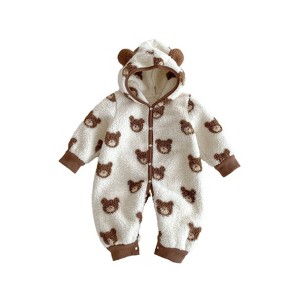 MyKids-Usa Winter Arrival Baby Cute Teddy Hooded Design Warm Fleece Rompers - 1 of 4