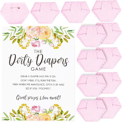 Sparkle and Bash The Dirty Diaper Game for Girl Baby Shower, Includes 12 Pink Felt Diapers & 1 Instruction Sign