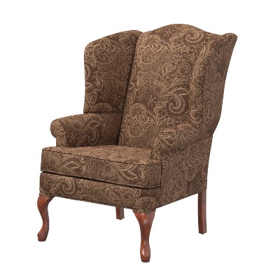 Traditional Coco Brown Chenille Wingback Handcrafted Accent Chair