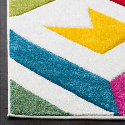 Ivory and Multicolor Geometric Synthetic 8' x 10' Area Rug
