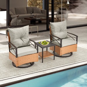 EROMMY 3 Pieces Patio Swivel Rocker Rattan Chairs,Outdoor Swivel Rocking Chairs with 1 Rattan Coffee Table,Perfect for Porch,Garden,and Lawn - 1 of 4