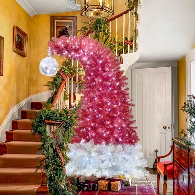 VisioGear Craft Activity Kits 6FT Artificial Fir Bent Top Halloween Christmas Tree, Holiday Decoration 1080 Lush Branch Tips, Red