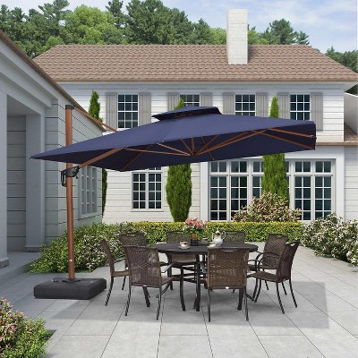 PURPLE LEAF 9/10/11/12ft Patio Umbrella with Base Outdoor Square Large Cantilever Umbrella Windproof Offset Heavy Duty Umbrella for Garden Deck Pool