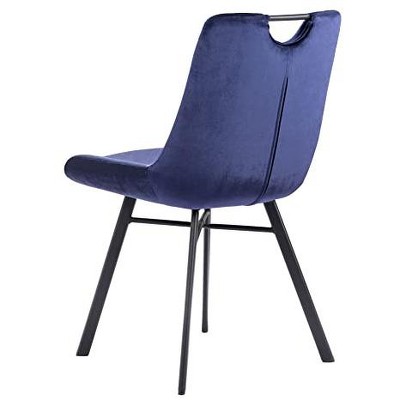 Blue Velvet Upholstered Side Chair with Metal Legs, Set of 2