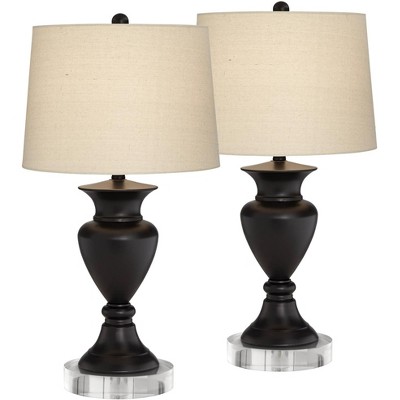 Regency Hill Country Cottage Table Lamps Set of 2 with Round Risers Dark Bronze Metal Ivory Drum Shade for Living Room Bedroom