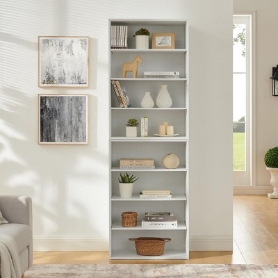 INFURNIC Decorative Bookshelf Multi-functional Bookcase with Adjustable Shelf 8-layer Storage Easy to Install and Maintain, White, 23.62"*11.8"*71"