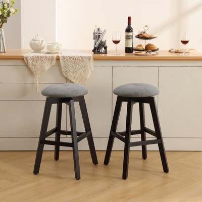 Beautyolove 26 in. Black Backless Wood Counter Height Swivel Bar Stool with Padded Fabric Seat (Set of 2)