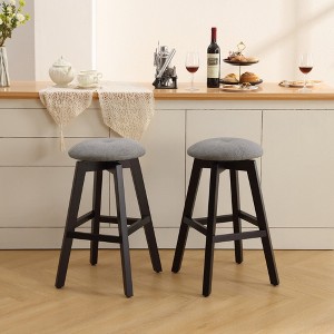 Beautyolove 26 in. Black Backless Wood Counter Height Swivel Bar Stool with Padded Fabric Seat (Set of 2) - 1 of 4