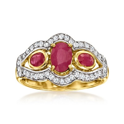 Ross-Simons 1.40 ct. t.w. Ruby and .40 ct. t.w. White Zircon Ring in 18kt Gold Over Sterling