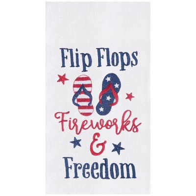 C&F Home Flip Flops, Fireworks Embroidered Cotton Flour Sack Kitchen Towel Patriotic Dishtowel Decoration
