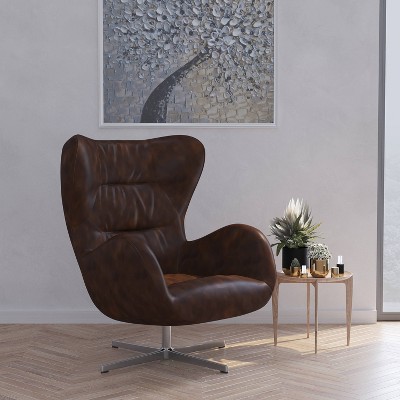 Ergonomic High - Back Lounge Chair 360° Swivel Accent Chair Faux Leather Side Chair - Merrick Lane