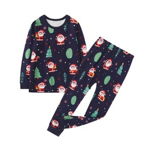 Owlivia Organic Cotton Baby Long Sleeve Pajama Sets, Kid's 2PC Sleepwear- Christmas Santa Claus - 1 of 4