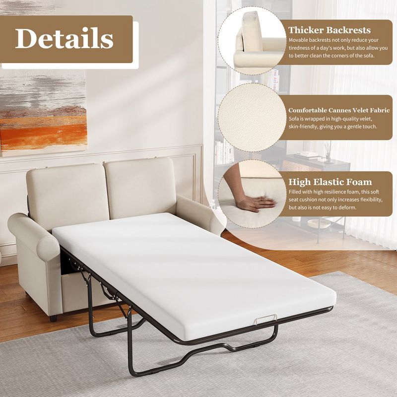 57.4" Pull-Out Sofa Bed Sleeper Sofa Bed with Premium Twin Size Mattress Pad with 2 USB Ports for Living Room Apartment Light, 3 of 6