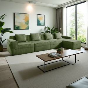 Modular 4-Seater L-Shaped Sectional Sofa, Cloud Couch, 1 Ottoman - 1 of 4