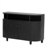 48" Stylish Fraxinus Mandschuric Solid Wood Veneer Sideboard, Curved Design 4-Door Storage Cabinet With Adjustable Shelves - ModernLuxe - 4 of 4