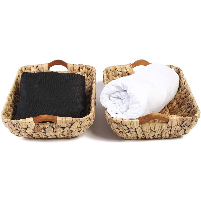 Juvale 2 Pack Natural Brown Hyacinth Storage Baskets with Wooden Handles for Shelves, Decorative Bathroom Organization, 14.5 x 10.5 x 4 In, 4 of 9