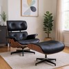 HomeRoots 28" Black and Rosewood Tufted Genuine Leather Lounge Chair With Ottoman - 2 of 4