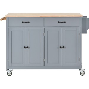 Chery Life 54.3 Inch Width White Kitchen Island Cart with Solid Wood Top and Locking Wheels, 4 Door Cabinet and Two Drawers,Spice Rack, Towel Rack - 1 of 4