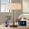 360 Lighting Modern Accent Table Lamp with USB and AC Power Outlet 23 1/2" High Bronze Fabric Drum Shade for Bedroom Living Room House Desk Bedside - image 2 of 4