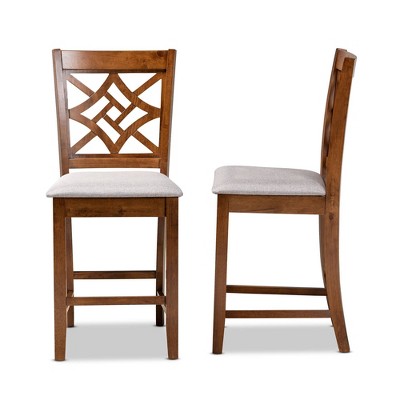 Nicolette Grey Fabric and Walnut Wood Counter Stools, Set of 2