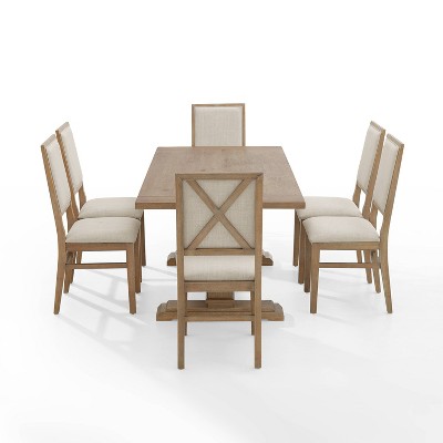 Joanna Rustic Brown 7-Piece Dining Set with Upholstered Chairs