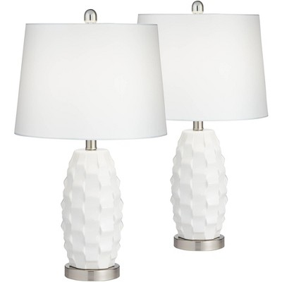 360 Lighting Modern Coastal Accent Table Lamps 24.5" High Set of 2 LED Scalloped White Ceramic Drum Shade Living Room Bedroom Bedside Office