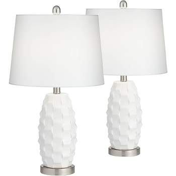 360 Lighting LED Modern Coastal Accent Table Lamps 24 1/2" High Set of 2 Scalloped White Ceramic Drum Shade for Bedroom Living Room Bedside Nightstand