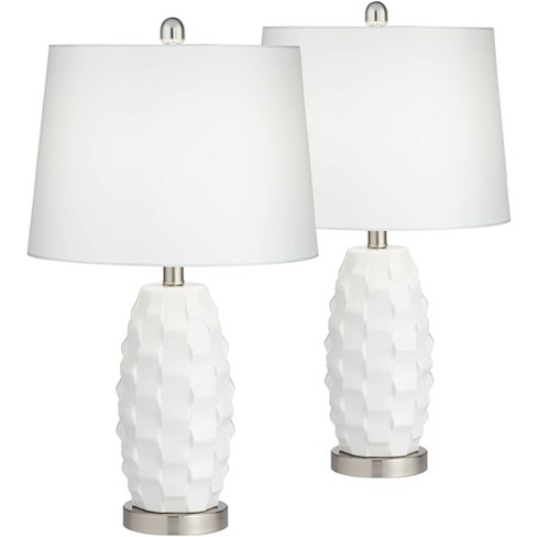 Pakistan Elektrisch Luxe 360 Lighting Modern Coastal Accent Table Lamps 24.5" High Set Of 2 Led  Scalloped White Ceramic Drum Shade Living Room Bedroom Bedside Office :  Target