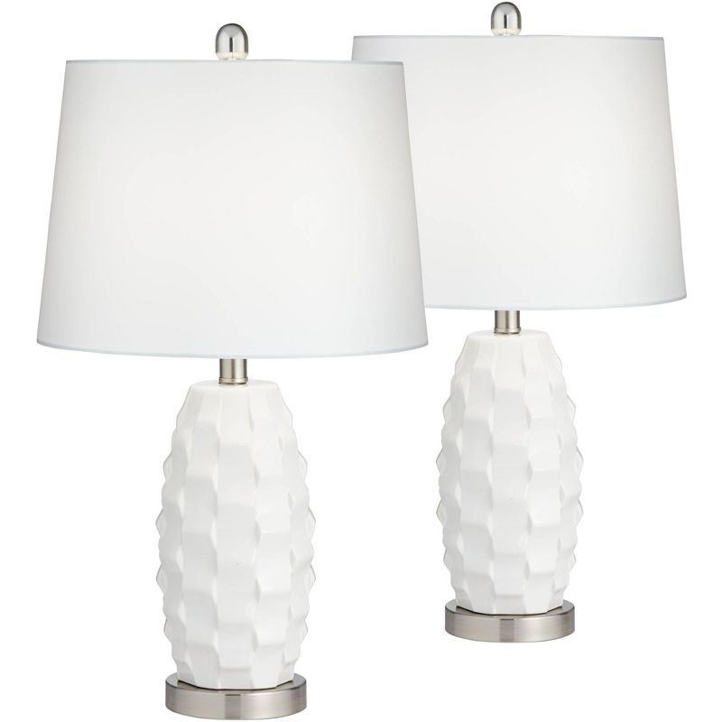 360 Lighting LED Modern Coastal Accent Table Lamps 24 1/2" High Set of 2 Scalloped White Ceramic Drum Shade for Bedroom Living Room Bedside Nightstand, 1 of 10