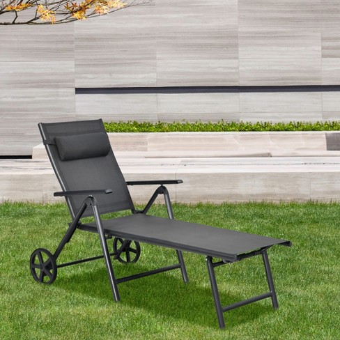 Costway 2pcs Patio Folding Chairs Back Adjustable Reclining Padded Garden  Furniture : Target