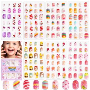 Saviland Kids GlamKids 7-Pack Press-On Nails - 168PCS Pre-Glued Neon Sparkle Animal/Fruit Designs for Girls 8-12 Years with Tabs. - 1 of 4