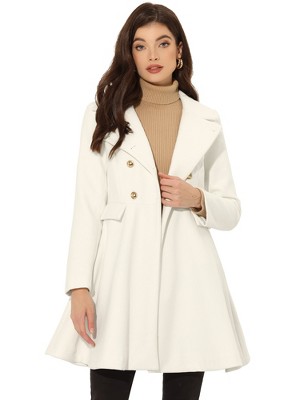 Allegra K Women's Turn Down Collar Flap Pocket Double Breasted Outwear Swing Winter Coat