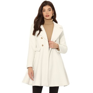Allegra K Women's Turn Down Collar Flap Pocket Double Breasted Outwear Swing Winter Coat - 1 of 4