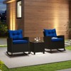 Tangkula Set of 3 Wicker Rocking Set w/ Tempered Glass Table Patio Outdoor - 4 of 4