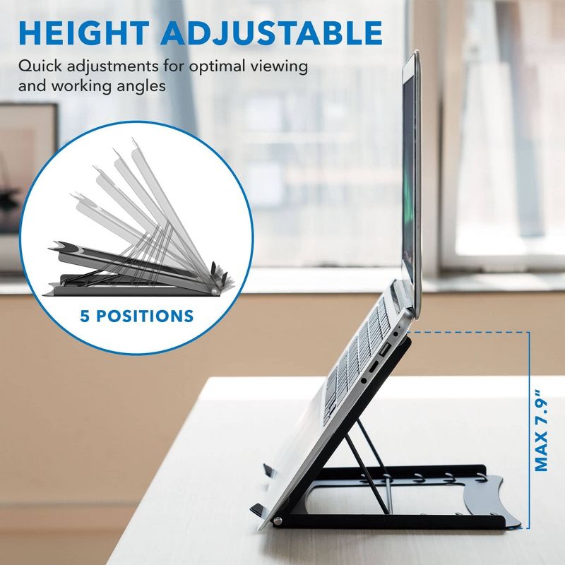 Mount-It! Laptop Stand For Desk Adjustable Height | Solid Steel Laptop Riser | 5 Adjustable Heights | Properly Positions Head, Neck, Back & Wrists, 6 of 10