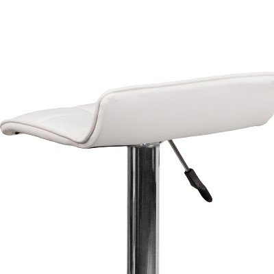 White Vinyl Adjustable Swivel Backless Barstool with Chrome Base