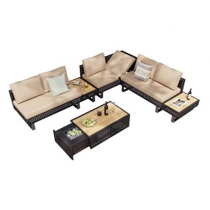 Maggift Patio Seating Sets, Comfort Poolside Seating Set with Cushion and Durable Frame, for Lawn Backyard, Brown,136.21"*70.27"*46.98" - 1 of 4
