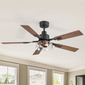 Airsurfer 52" Matte Black Ceiling Fan with Dual-Tone Wooden Blades, Light Included, 5-Blade, Remote Included - 1 of 4