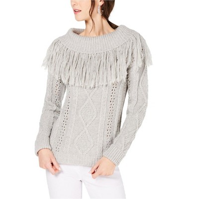 I.N.C International Concepts Womens Fringe Pullover Sweater, Grey, Medium