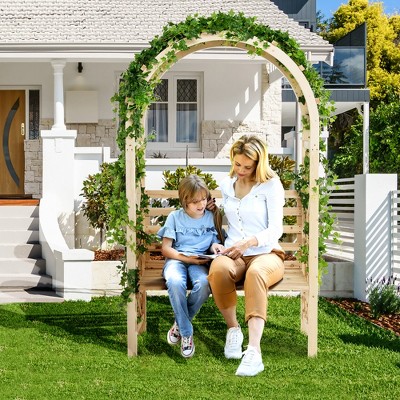 Natural Fir Wood Garden Bench Arch Arbor with Trellis
