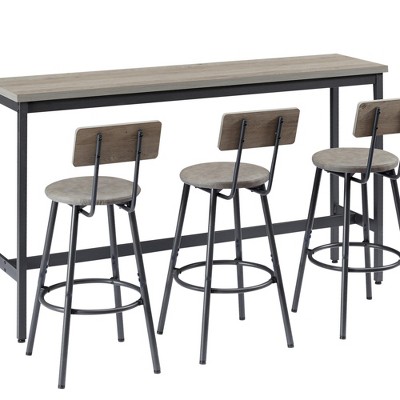 DSVIMOY Counter and Bar Stool Set with 3 PU Upholstered Stools Industrial Design for Kitchen and Living Room, Gray, 67.32"*19.49"*5.31"